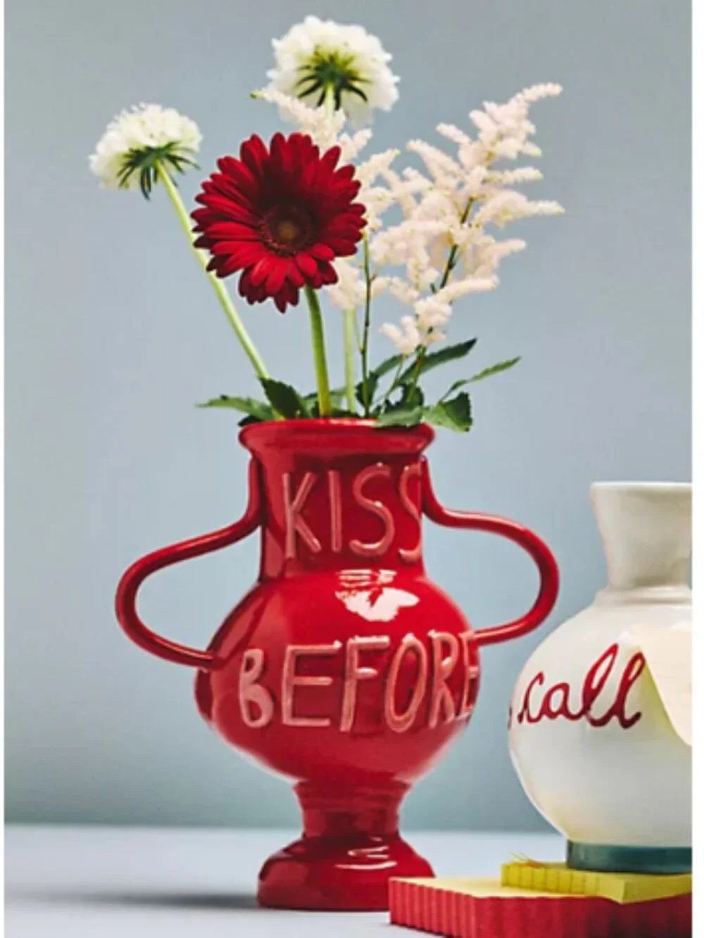 NIB Anthropologie L&Clay L and Clay Red Kiss Before You Go Ceramic Vase